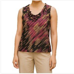 Women's Blouse Sz Petite L Semi Sheer RuffleV-Neck Sleeveless